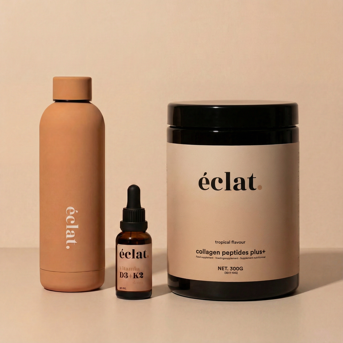 Goede Gewoontes Bundel: 1x Collageen Peptides Plus+, 1x Jaarvoorraad Vitamine D3 en 1x Bidon (RVS)