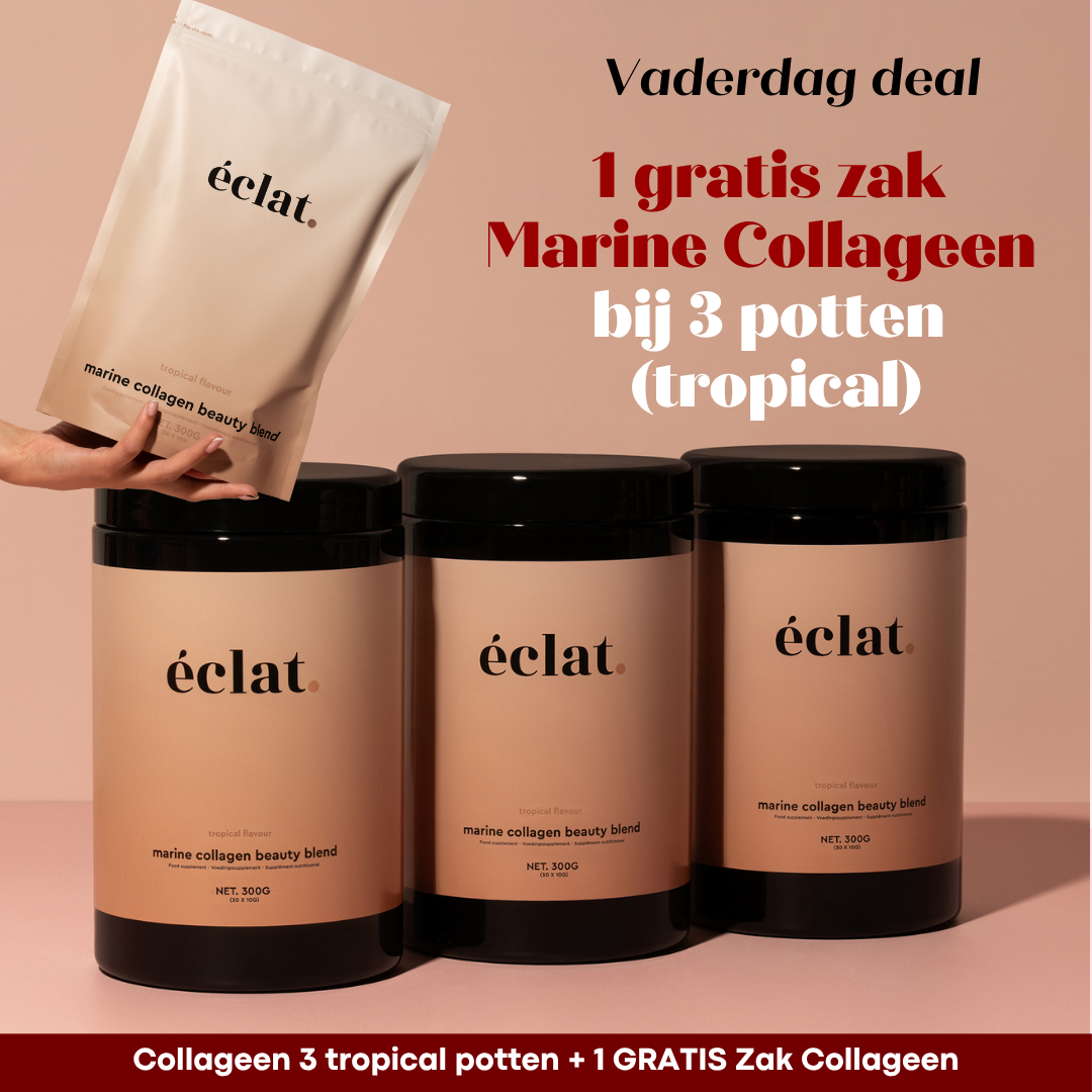 Vaderdag Deal 4-maanden tropical deal: Marine Collageen Tropical smaak pot 300 gram (3x) + gratis 1 maand tropical sachets