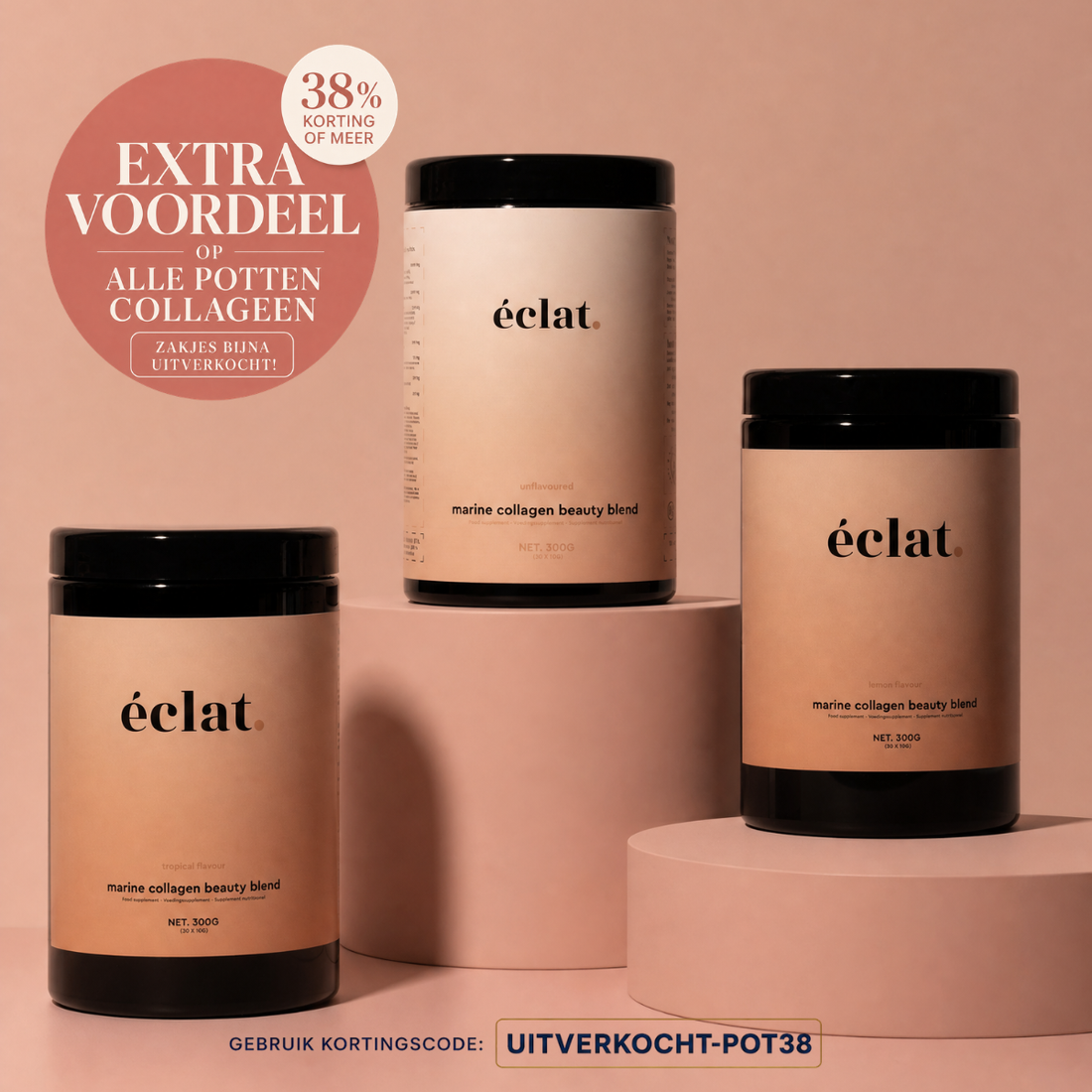 3 smaken voordeelbundel: Vis Collageen (pot - 300 gram - 30 doseringen - citroen, smaakloos en tropical)