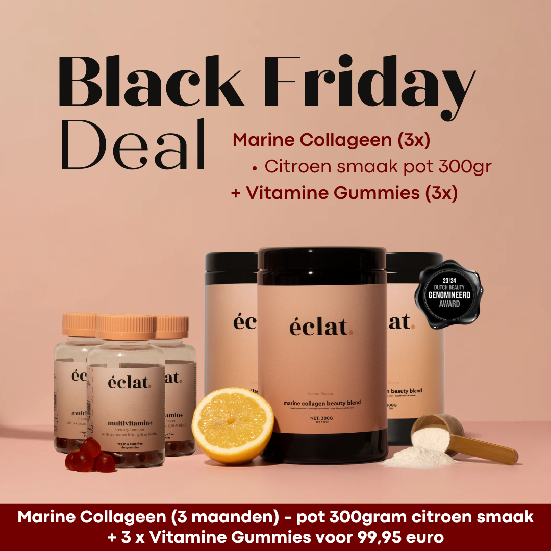 Black Friday Deal Citroen Pot: Marine (Vis) Collageen Beauty Blend (pot - 300 gram - 30 doseringen - citroen) 3x + Vitamine Gummies (3x)