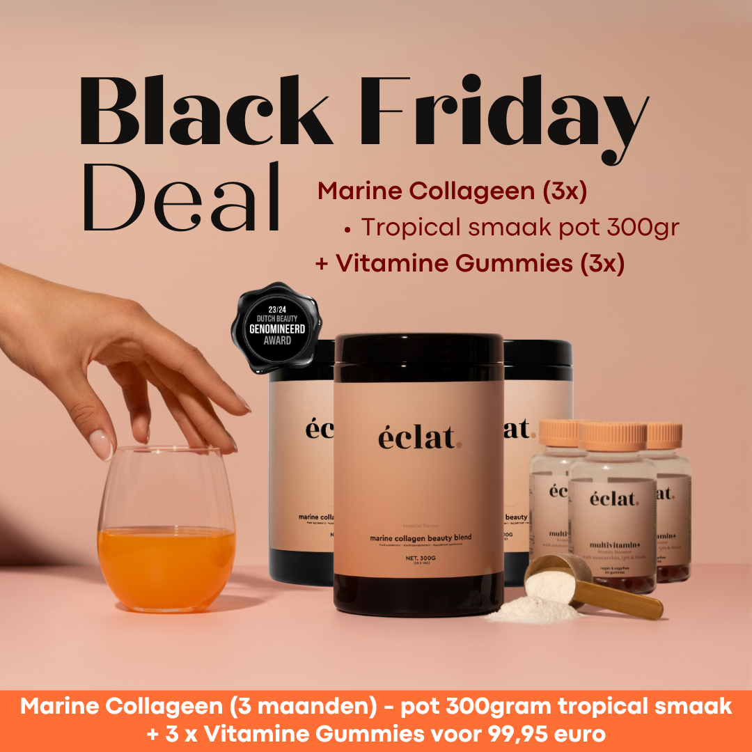 Black Friday Deal Tropical Pot: Marine (Vis) Collageen Beauty Blend (pot - 300 gram - 30 doseringen - tropical) 3x + Vitamine Gummies (3x)