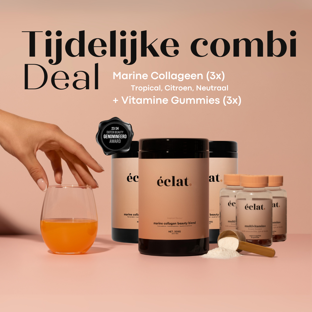 3 smaken voordeelbundel: Vis Collageen (pot - 300 gram - 30 doseringen - citroen, smaakloos en tropical) + Vitamine Gummies (3x)