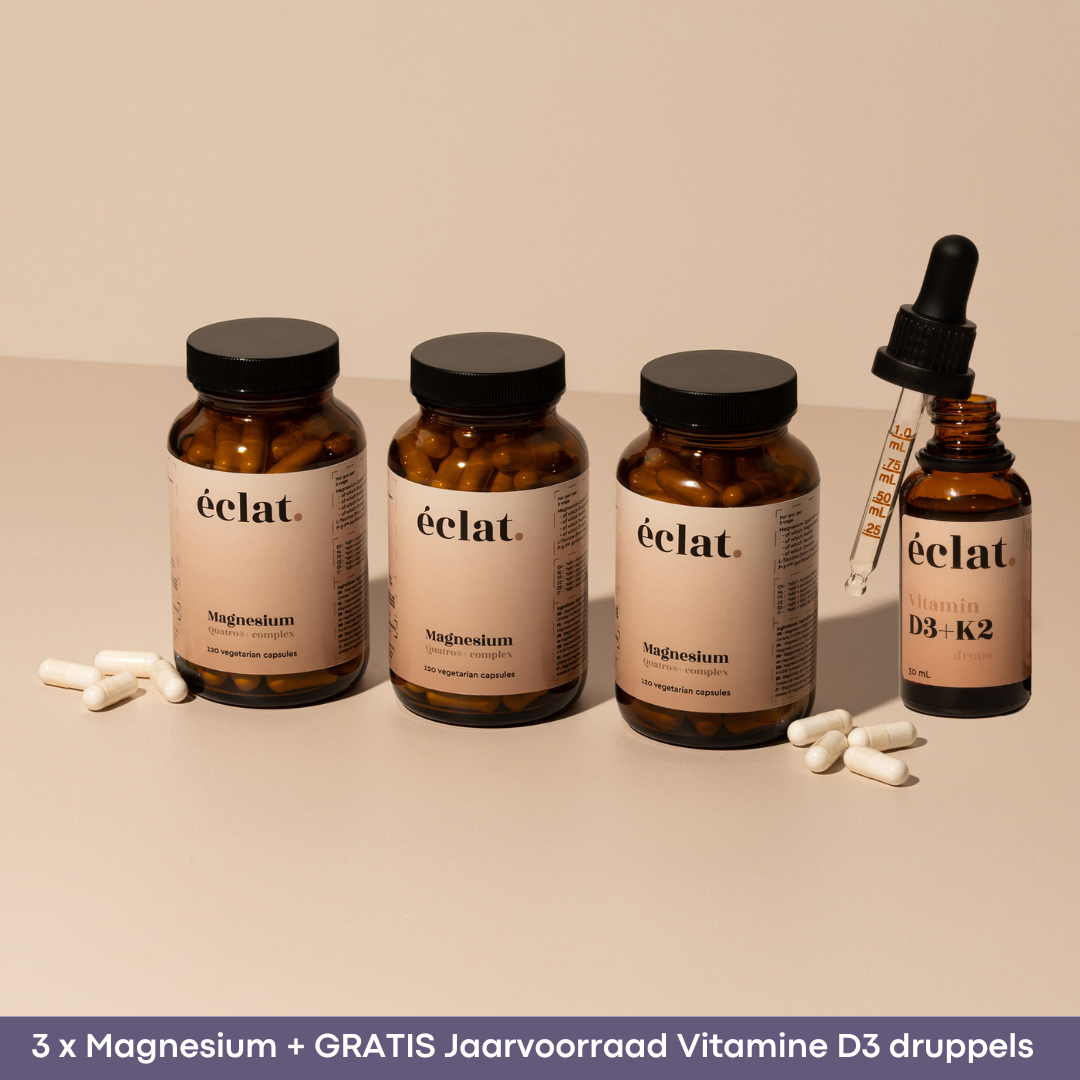 Speciale actie: 3 x Magnesium Quatro Complex + GRATIS jaarvoorraad Vitamine D3 Druppels