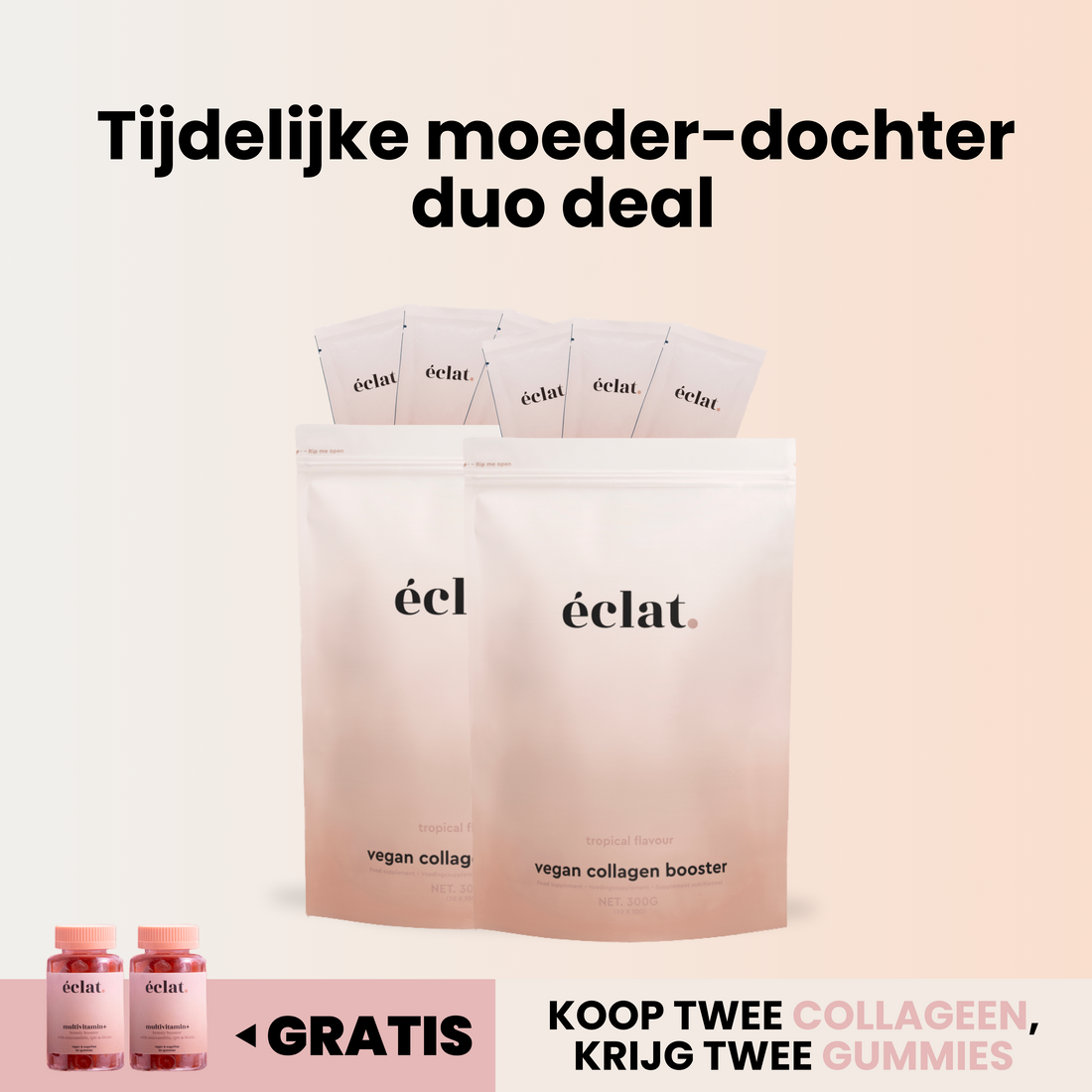 Moeder-Dochter Duo deal - Vegan Collageen Booster (2x) + Vitamine Gummies (2x)