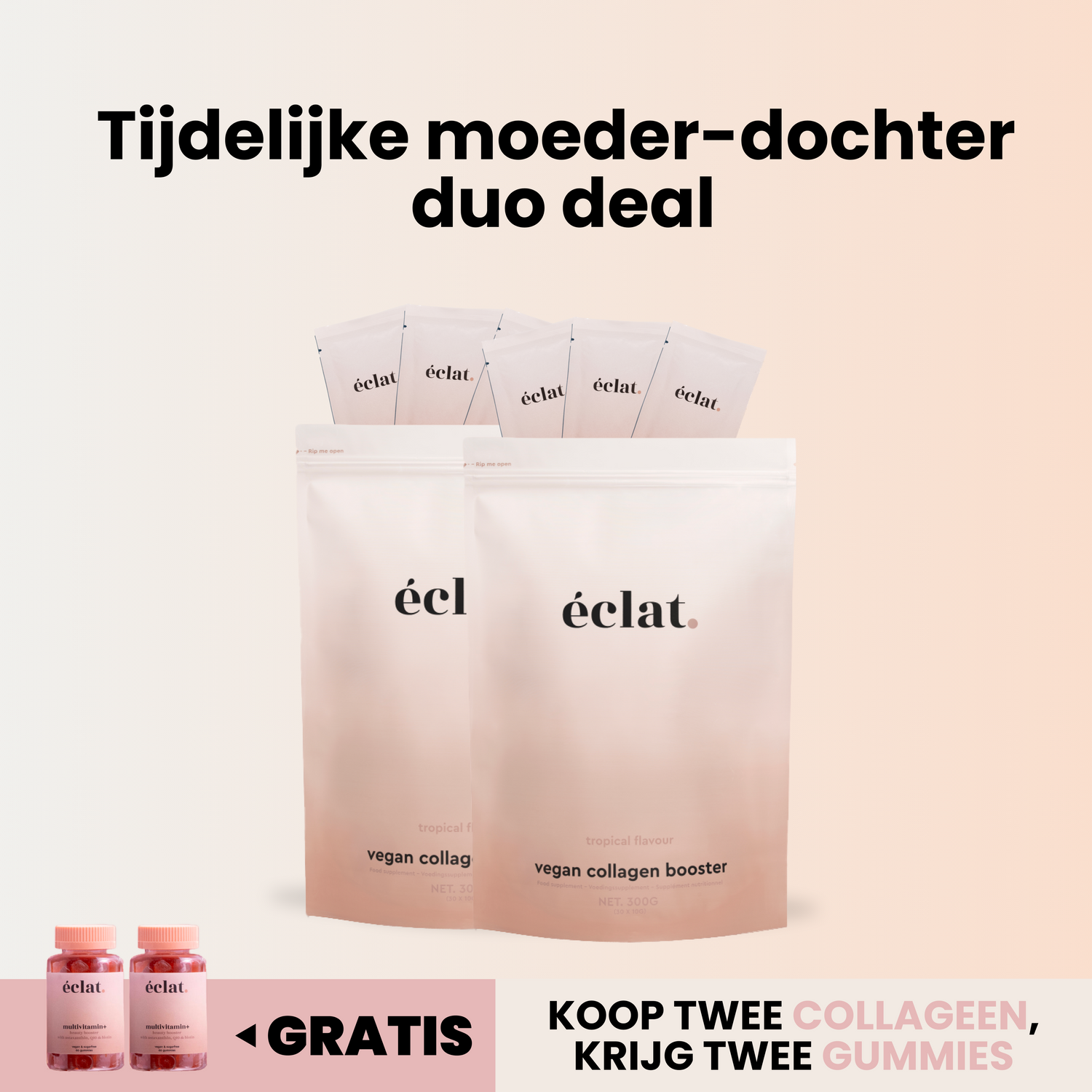 Moeder-Dochter duo deal - Vegan Collageen Booster (2x) + Vitamine Gummies (2x)