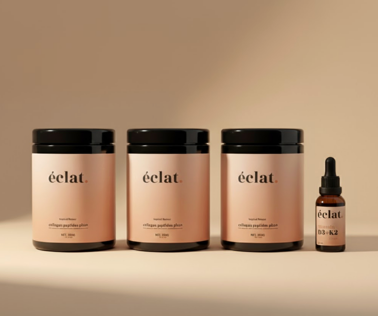 Missie Vitamine D aanbieding: Collageen Peptides Plus+ (3x) + Jaarvoorraad Vitamine D3 + K2 Druppels (30ml)