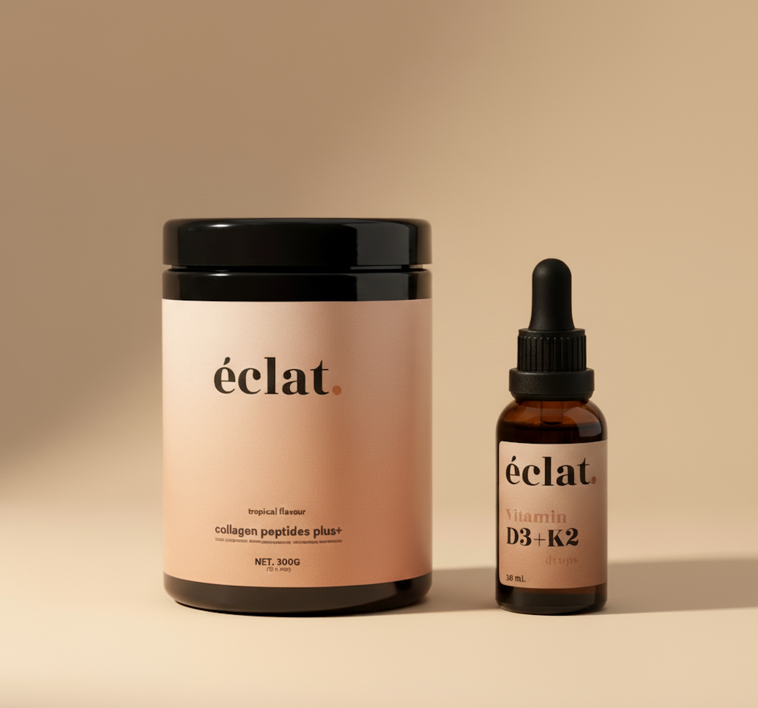 Missie Vitamine-D aanbieding: Collageen Peptides Plus+ en Jaarvoorraad Vitamine D3 + K2 Druppels