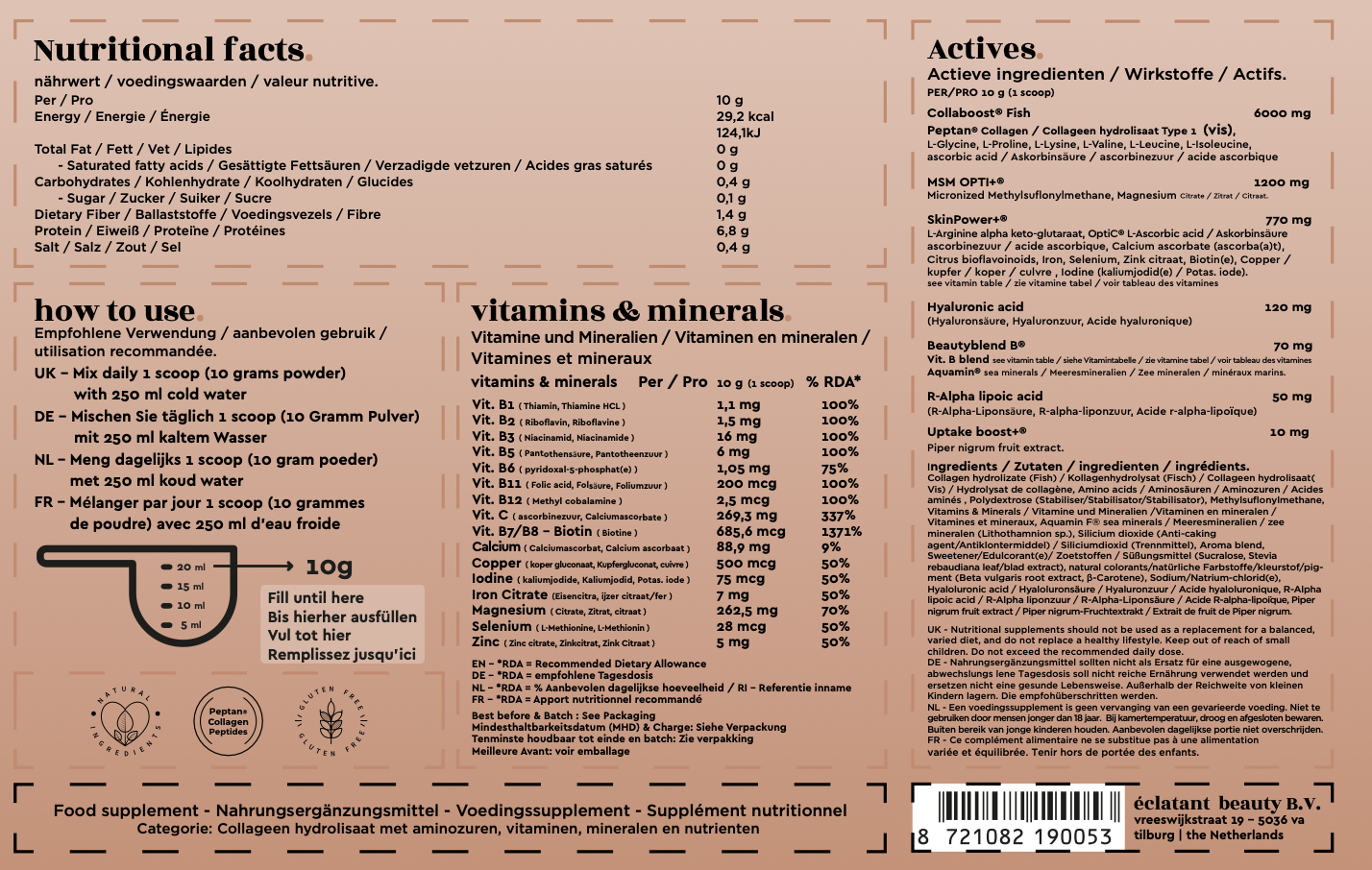 Marine (Vis) Collageen Beauty Blend (pot - 300 gram - 30 doseringen - tropical)