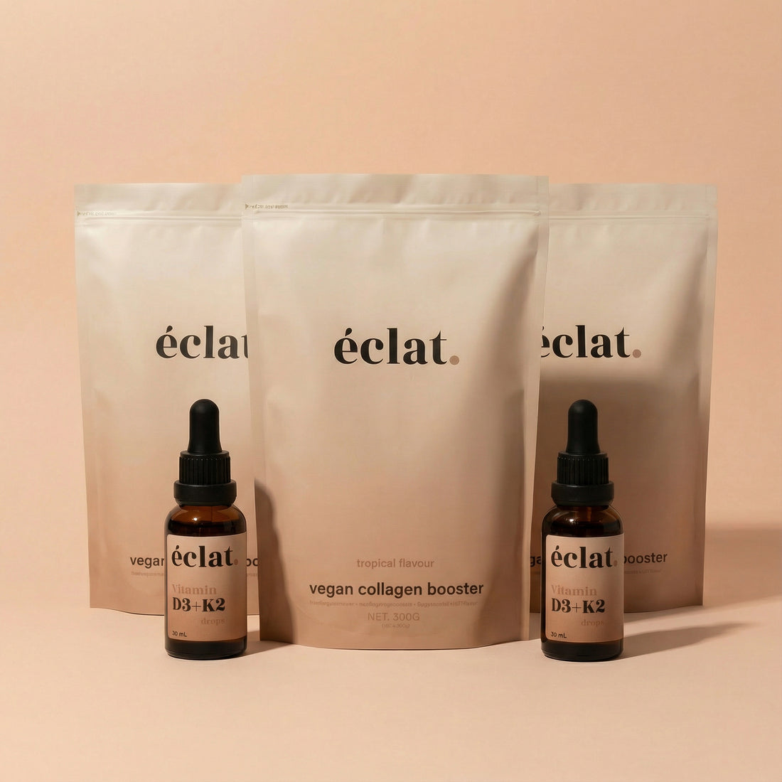 Kerstdeal Vegan - voor jou &amp; een ander: 3 x Vegan Collageen Booster &amp; 2 x Jaarvoorraad Vitamine D3