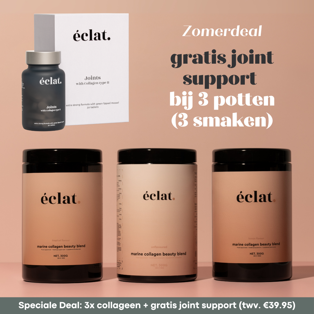 Tijdelijke deal: (3x) Marine Collageen Potten (3 smaken) + GRATIS Joint Support met collageen type II en Groenlipmossel