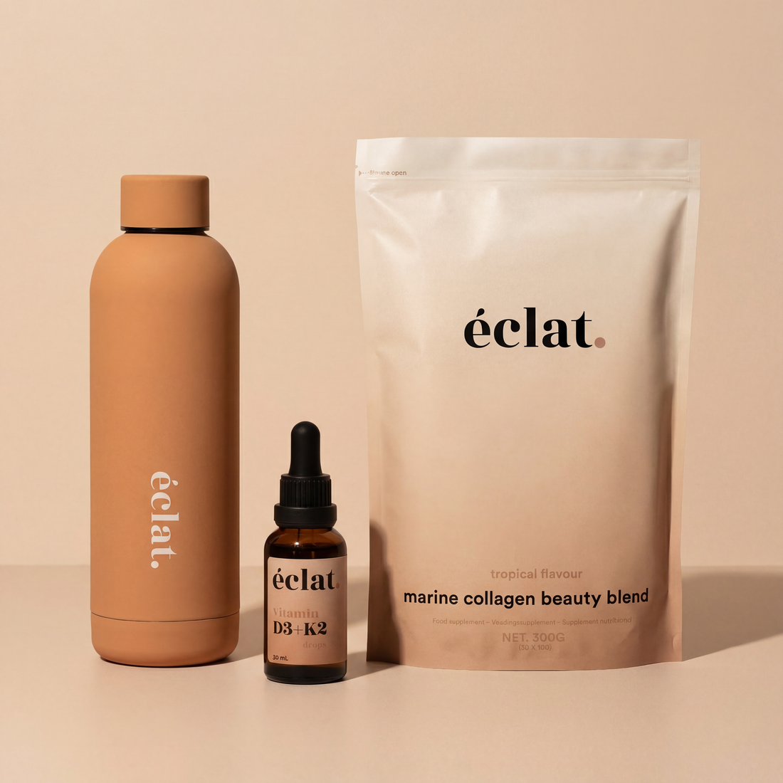 Goede Gewoontes Bundel: 1x Marine Collageen Beauty Blend , 1x Jaarvoorraad Vitamine D3 en 1x Bidon (RVS)